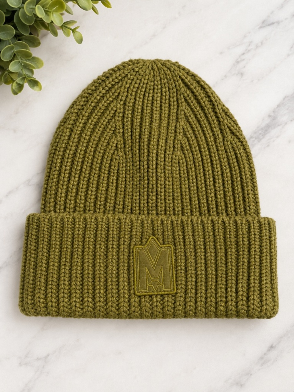Mackage Green Olive Knit Beanie Hat M Logo